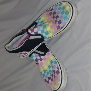 Vans rainbow checkered slip ons Missy 4.5
